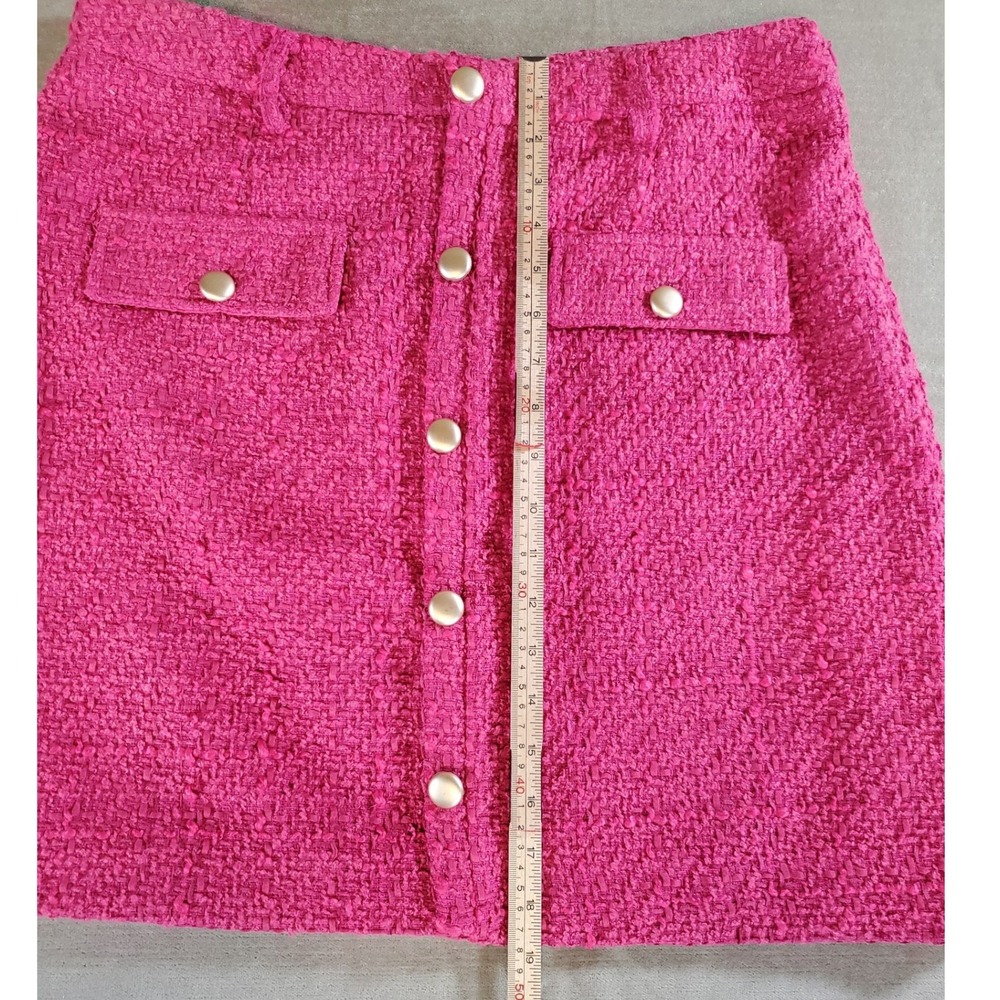 Nine West Womens Hot Pink Tweed Button Front Mini Skirt Size L Magenta Boucle - Picture 8 of 9